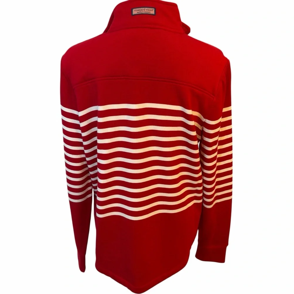 Vineyard Vines Pullover 1/4 Red Striped Relaxed Shep Shirt Soft Preppy Sz Medium - Picture 4 of 12